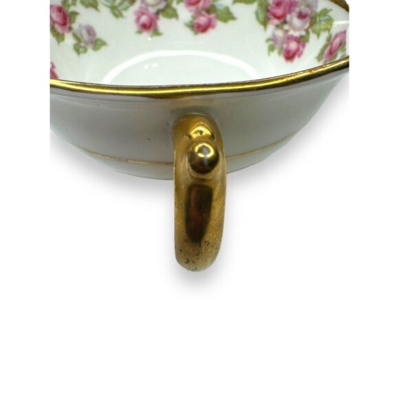 Tiffany & Co Adderley Bouillon Cup & Saucer Set Pink Roses Gold Trim England - Picture 11 of 12